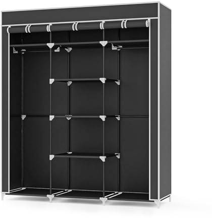 Mondeer Kleiderschrank, Stoffschrank für Schlafzimmer, Stoffschrank, Roßes Stauraum, Stabiler Schrank, für Schlafzimmer, Ankleidezimmer, 150x45x175cm, Schwarz