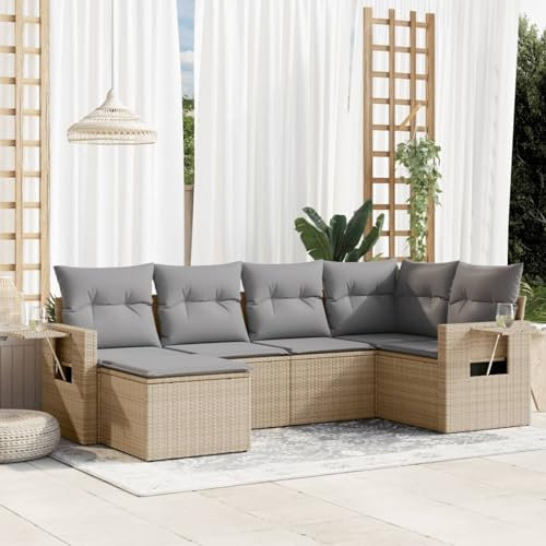 SECOLI Gartenmöbel-Set, Balkonmöbel aus PE-Polyrattan, Terrassenmöbel, Ecksofa Garten Balkonlounge Polyrattan Lounge Gartenlounge Terrassenmöbel Beige 6-tlg-Type-280