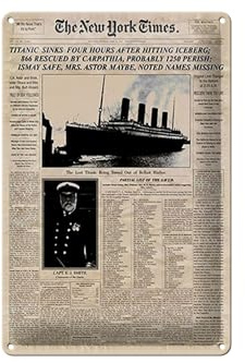 Schild Blech 20x30cm - Made in Germany - Zeitung New York Times Titanic sinks Metall Deko Blechschild