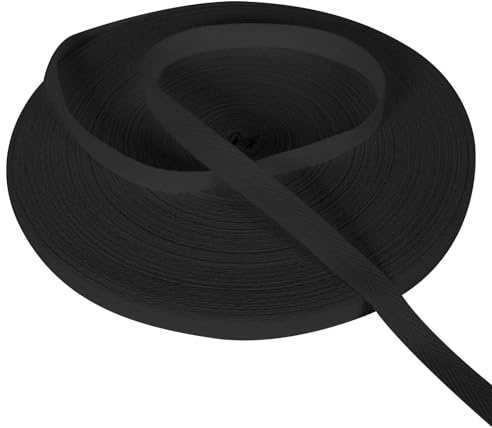 Baumwoll Schrägband 12mm 50mBaumwoll Gurtband Bänder zum Basteln Fischgrätenstich Einfassband Baumwolle Soft Nahtband Twillband für DIY Handwerk, Schrägband für Näharbeiten (Schwarz)