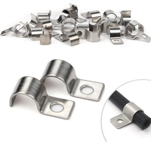 30 Pcs Pipe Clips 10mm Pipe Clamp Single-Hole Pipe Brackets V2A Stainless Steel U Brackets Heavy Duty Cable Clamps Fasteners for Ø 9-10.5mm Cables Water Pipes Fixing Flush Installation