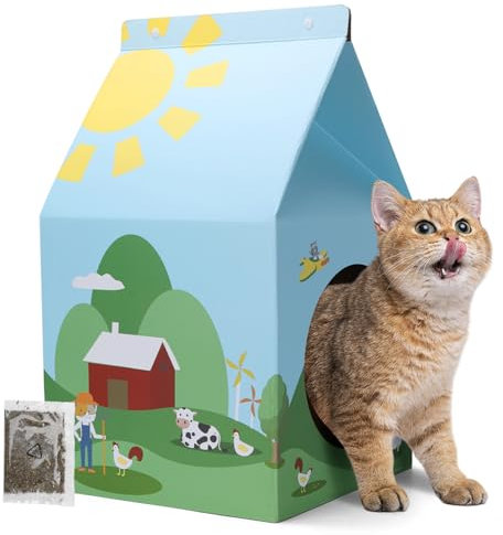 Nobleza Katzenhaus Pappe mit Kratzbretter Katze & Katzenminze, Einfach zu Montierendes Katzen Kratzmöbel für Verschiedene Wohnkultur, Kratzbrett Katzenhöhle für Indoor-Katzen&Kleine Tiere