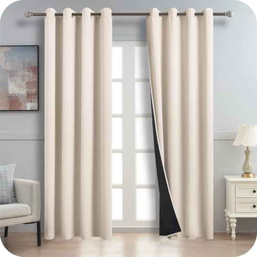 MRTREES Thermovorhang Kälteschutz 100% Vorhang Blickdicht mit Ösen 235 cm Lang, 140 cm Breit, Abdunkelnde Vorhänge Gardinen Beige 2er Set für Wohnzimmer Modern Schlafzimmer