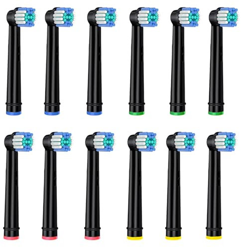 BRUVINTZ 12 Pack Toothbrush Head Compatible with Braun Oral B, Black Soft Replacement Electric Toothbrush Heads,Deep and Precise Cleaning Toothbrush Heads for Oral B