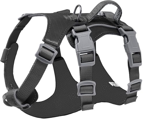 Eyein Hundegeschirr für kleine mittlere Hunde, Leichtes und Atmungsaktiv No Pull Brustgeschirr mit Griff, reflektierend Nylon Geschirr mit Frontclip für Wandern und täglichen Gebrauch, Schwarz, XS