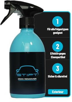 Stipt Iron Remover - Säurefreier Felgenreiniger für Alufelgen & Lack - 500ml Kraftvoller Flugrostentferner, Rostlöser & Rostentferner für Auto - Geeignet für alle Felgen - Inkl. Sprühkopf