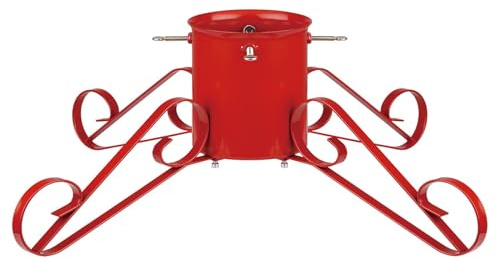 Holly International Traditional Christmas Tree Stand with Metal Scroll Legs Red, up to 3m Trees