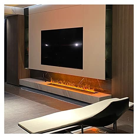 Cheminée électrique encastrée à vapeur d'eau de 150 cm, panneau en métal en acier inoxydable, flamme de simulation tactile 3D à faible bruit, 150 x 24 x 20 cm, cheminée électronique noire