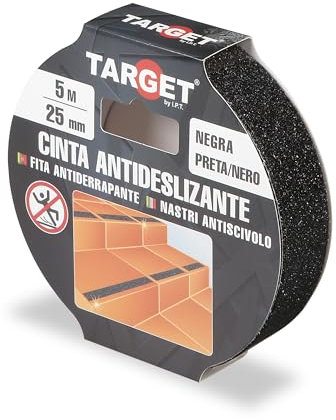 TARGET Cinta Antideslizante Adhesiva, Seguridad Escaleras Rampas | Para interior y exterior, Anti caída (NEGRO, 5 M x 25 mm)