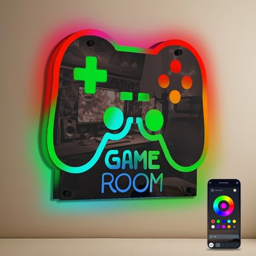 ineonlife Game Room neonskylt, spegelfärg LED-skylt spelkonsoler dimbar neonskylt spelrum ljusskylt för dekoration gamer för pojkrum gåva för barn