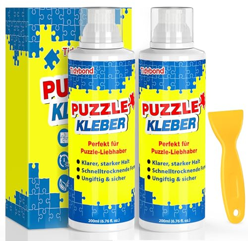 Jigsaw Puzzle Glue with Sponge Tip & Squeegee – Clear, Fast-Drying Puzzle Sealer for 1000/3000/5000 Piece Puzzles – Non-Toxic Adhesive for Paper & Wooden Jigsaw Puzzles – 200ML x 2 Pack