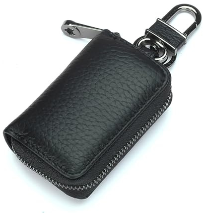 Luckybay Leather Car Key Holder, Car Key Case & Key Fob Protector Pouch with Zipper for Smart Keys, Keychain Wallet for Men Women (Black)