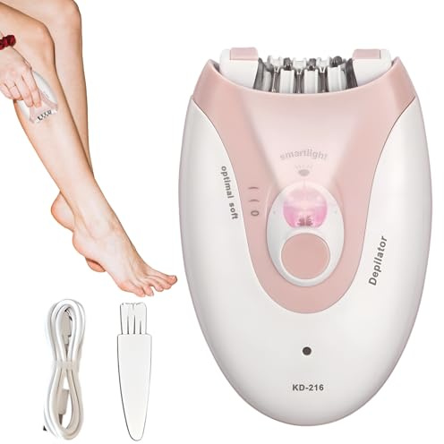 Epilator for Women – Pink Rechargeable Hair Removal Device with LED Light & 2-Speed Settings – Removes Hair as Short as 2mm – Portable for Face, Arms, Legs & Bikini Line