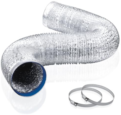 Wathai 4 Inch Flexible Dryer Vent Hose, 10ft Thick Aluminum Foil Ducting Kit for Tight Spaces Crush-Resistant Exhaust Hose with 2 Clamps, Ventilation Duct for Dryer and HVAC Systems