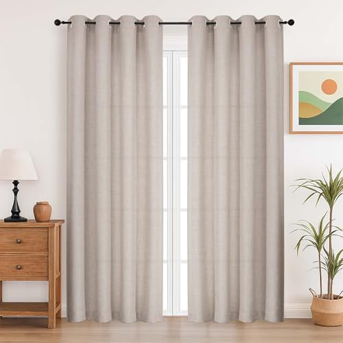 Simplebrand Leinenfarben Gardinen Wohnzimmer Modern Vorhänge mit Ösen Vorhang Leinenfarben Gardine Schlafzimmer 200cm Lang Fertiggardinen Ösenschal 140cm Breit für Gardinenstange Drapes,2er Set