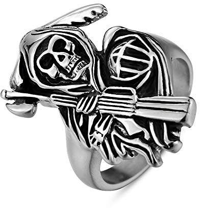 RZRPYFMM Bague Tête De Mort Faucille Pour Homme Bague Tête De Mort Hip Hop En Acier Inoxydable Vintage Personnalité Européenne Et Américaine Cadeau Bijoux Rétro,Argent,9