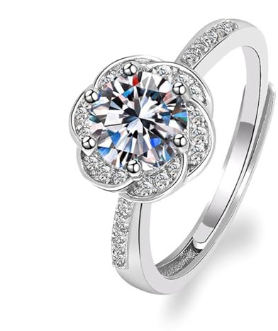 Wycian Ringe Frauen Verlobungsring Damen Weißgold Silber 14 Karat Labordiamant Blume mit Zirkonia Größe 52 (16.6) Modern für Frau Valentinstag Gravur