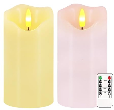 Justup 2 Stück Flammenlose Osterkerzen mit Fernbedienung, Timer (Gelb Rosa) | Flackernde Pastell Frühlings-LED-Kerzen, Osterdekoration, Dimmbare Kerzen Batterie Betrieben, für Frühling, Ostern Dekor