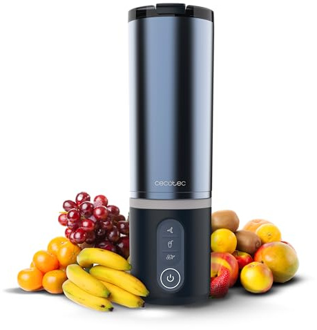Cecotec Batidora de Vaso Portátil 11,1V Power Titanium Shake2Go Dark Steel | 180W, Vaso Metal 600ml Libre BPA, Tapa Hermética, 3 Programas Automáticos, Carga Rápida USB-C, Bebidas Frías por Más Tiempo