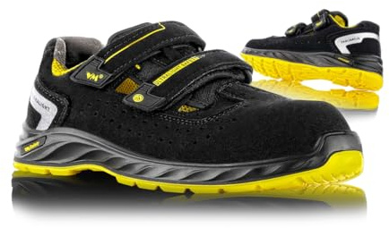 VM FOOTWEAR säkerhetssandaler Edmonton 2275-S1PL ESD/storlek 44/svart-gul/män kvinnor/lätta arbetsskor bekväm/dämpning/antikrympning/andningsbar/vattenavvisande/halkfri sula