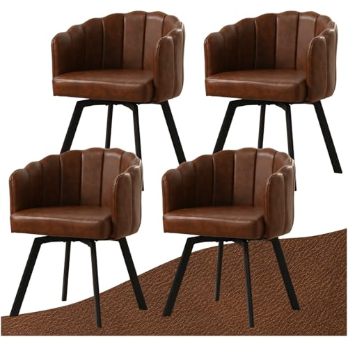 SDXYSTCE Drehbar Esszimmerstühle mit Armlehne 4er Set - Braun | Kunstleder Polsterstuhl Esstisch Stühle Esszimmer für Küche, Esszimmer, Wohnzimmer und Restaurant - Kunstleder-Braun