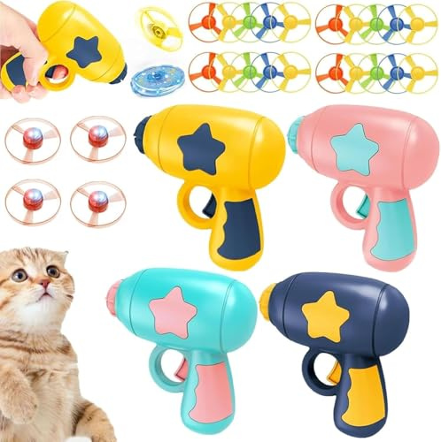 Lanzador de hélice de juguete para gatos, juguete interactivo de lanzamiento de disco volador con coloridas hélices voladoras para gatos y perros, juguetes de platillo volador para gatitos y cachorros
