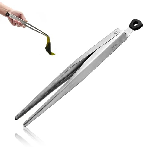 VELAJA Pinzas Cocina Acero Inoxidable 304, 27cm Pinzas de Cocina con Bloqueo y Punta Dentada, Pinzas Barbacoa Resistentes para Carne, Ensalada y Verduras a la Parrilla