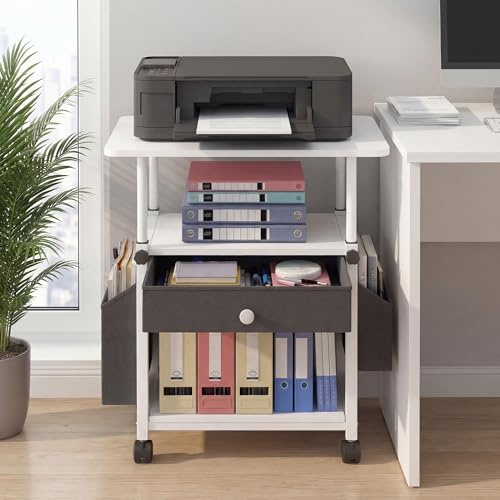 3 Tier Printer Stand with Storage Drawer,Slide-out Shelf & 2 Side Pockets