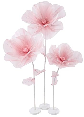 Bemonew Große Papierblumen, 3-köpfige riesige Organza-Blume mit Ständer, große Blumen-Hintergrunddekoration für Garten, Hotel, Fotografie-Requisiten, Hochzeit, Stil 1