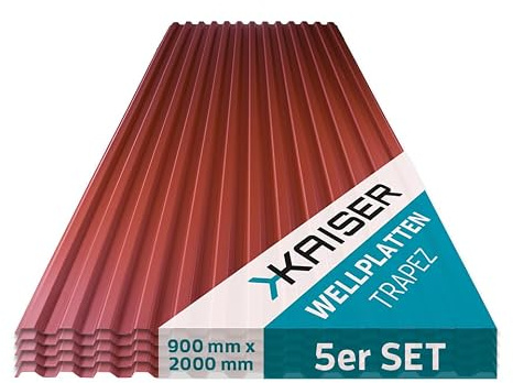 KAISER plastic® Pannelli ondulati di colore rosso mattone, tetto ondulato, in plastica, resistenti alle intemperie, 5 pezzi, 90 x 117 cm