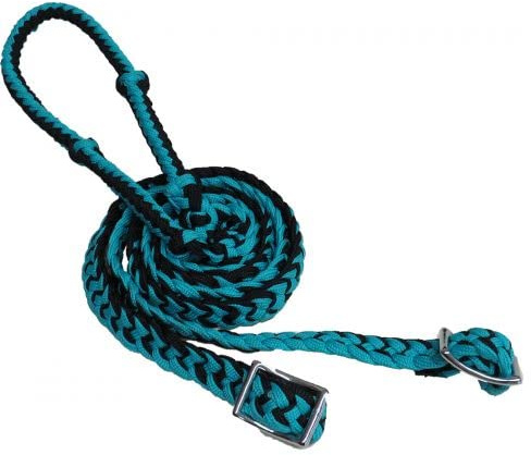 Showman 7' Braided Knotted Nylon Roping Barrel Racing Contest Reins (Teal/Black)
