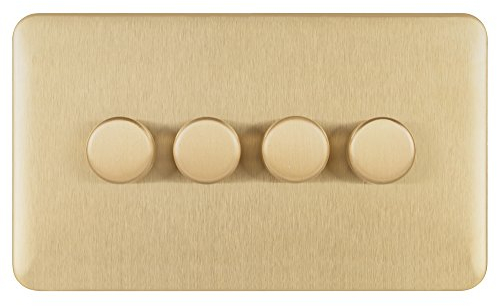 Schneider Electric Lisse Screwless Deco - 4 Gang Universal 2 Way Dimmer Light Switch, 250 W/VA, GGBL6042CSBS, Satin Brass