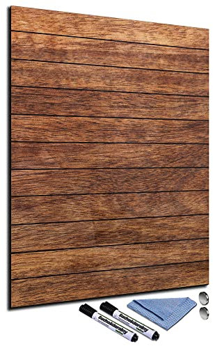 Glas-Magnettafel 60x80 Wand mit Zubehör Whiteboard Küche Büro Holz-Optik Braun Büro Office