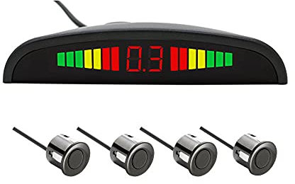 YUNTX Bil omvänd backup radar, 4 parkeringssensorer bil omvänd backup radar systemkit med LED-display – svart