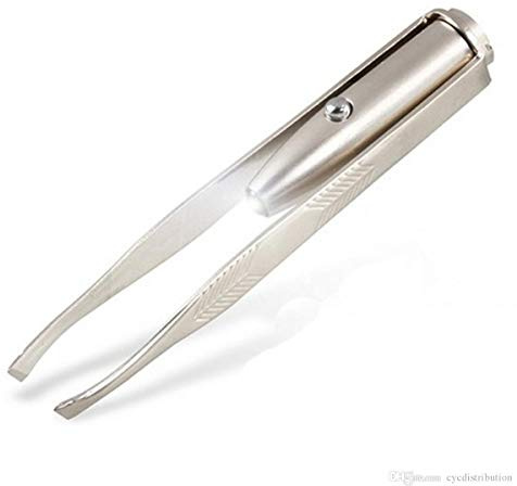 Pinza para cejas de pelo profesional con luz LED de alta precisión de acero inoxidable (1)
