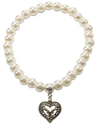 Alpenflüstern Perlen-Trachten-Armband Strassherz Hirsch klein - Damen-Trachtenschmuck, elastische Trachten-Armkette, Perlenarmband creme-weiß DAB064