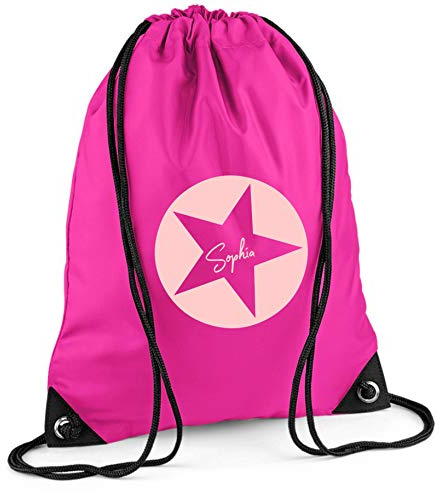 Turnbeutel mit Namen | Motiv Stern Sterne inkl. Namensdruck | personalisieren & bedrucken | Sportbeutel Schuhbeutel dunkel-blau für Jungen & Mädchen Kinder | Rucksack zum Zuziehen
