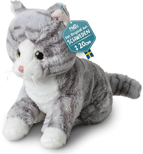 Mollis Kuscheltier - Kuschelkatze - 20 cm - Plüschtier-Katze - Kinder-Kuscheltier - weiches Stofftier für Kinder und Babys (Grau)