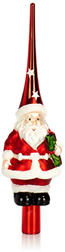 com-four® Weihnachtsbaumspitze glänzend - Christbaumspitze aus echtem Glas für Weihnachten - Tannenbaumspitze mit Weihnachtsmann (28cm - Weihnachtsmann Merry Red)
