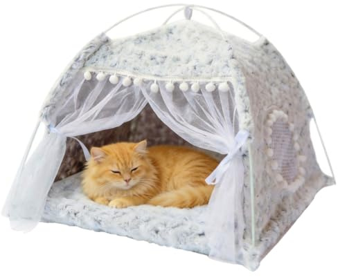 Pet Cat Tent Indoor Dog House Bed Pop Up Teepee Portable Folding Cat Small Dogs Puppy Playing Bed Safety Shelter Villa Nest with Removable Cushion for Dog Cat Kitty Travel Camping