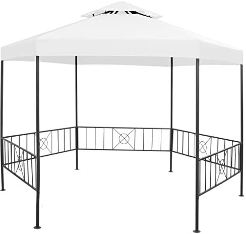 vidaXL Gartenpavillon Pavillon Gartenzelt Partyzelt Festzelt Bierzelt Garten Zelt Outdoor Sechseckig 323x275x265cm Weiß 180g/m² Stahl Stoff