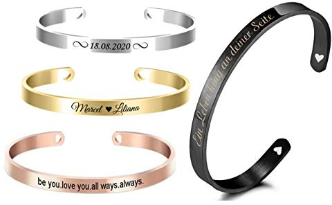 aplusashop ID Edelstahl Armreif + Gravur nach Wunsch Armband mit Herzen in 8 Farben Neu