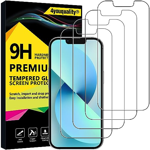 4youquality 4-Pack for iPhone 13 Mini Screen Protector | 9H Hardness Tempered Glass, Impact-Protection, Anti-Scratch, Scratch-Resistant, Anti-Shatter, Shatterproof, Ultra Clear