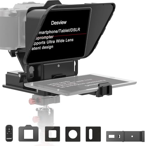 Desview P8 Tragbarer Teleprompter für Smartphone DSLR & spiegellose Kameras | bis 10 Zoll iPad Tablet Telefon, Fernbedienung & App Steuerung, kompatibel mit iOS Android, Pro für Online und Live Streaming
