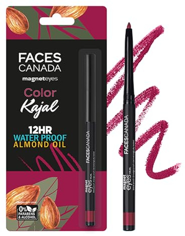 FACESCANADA Magneteyes Color Kajal - Burgundy Love 04, 0.30G Highly Pigmented Kohl 12 Hr Long Stay Matte Finish Single Stroke Glide Water Proof Smudge Proof Almond Oil Enriched - Pencil