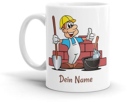 Tasse Personalisiert mit Wunschname Kaffeetasse als Geschenk - Design Maurer Ziegel Bau