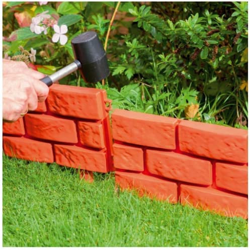 NIGMA® Terracotta Instant Brick Effect Plastic Garden Border Lawn Edging Plant Border | Decorative Flower Bed Interlocking Stone Effect (Pack of 4, Terracotta)