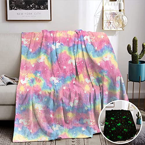 Kuscheldecke für Kinder,Einhorn Decke Kuscheldecke Leuchtet im Dunkeln, Einhorn Geschenke für mädchen Super Weiche und Warme Decke (Einhorn-02, 150x200 cm)