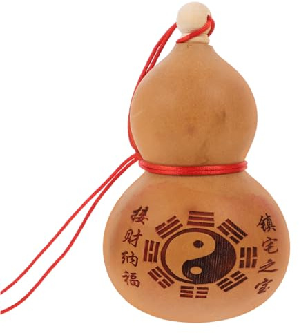 Hemoton Natural Gourd Wine Flask Bottle Chinese Wine Bottle with Stopper， Wooden Chinese Feng Shui Hu Lu Gourd Ornament for Home Kitchen,Random Pattern (3.9 * 6.6 in)