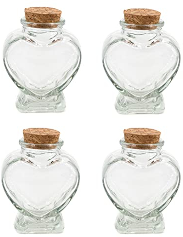 Creativery Glasflaschen mit Korken 8cm x 4 Stück Herz Form 70ml Dekoflaschen Gewürzgläser Set Vorratsgläser